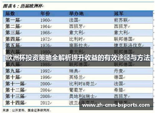 欧洲杯投资策略全解析提升收益的有效途径与方法 欧洲杯投资策略全解析提升收益的有效途径与方法